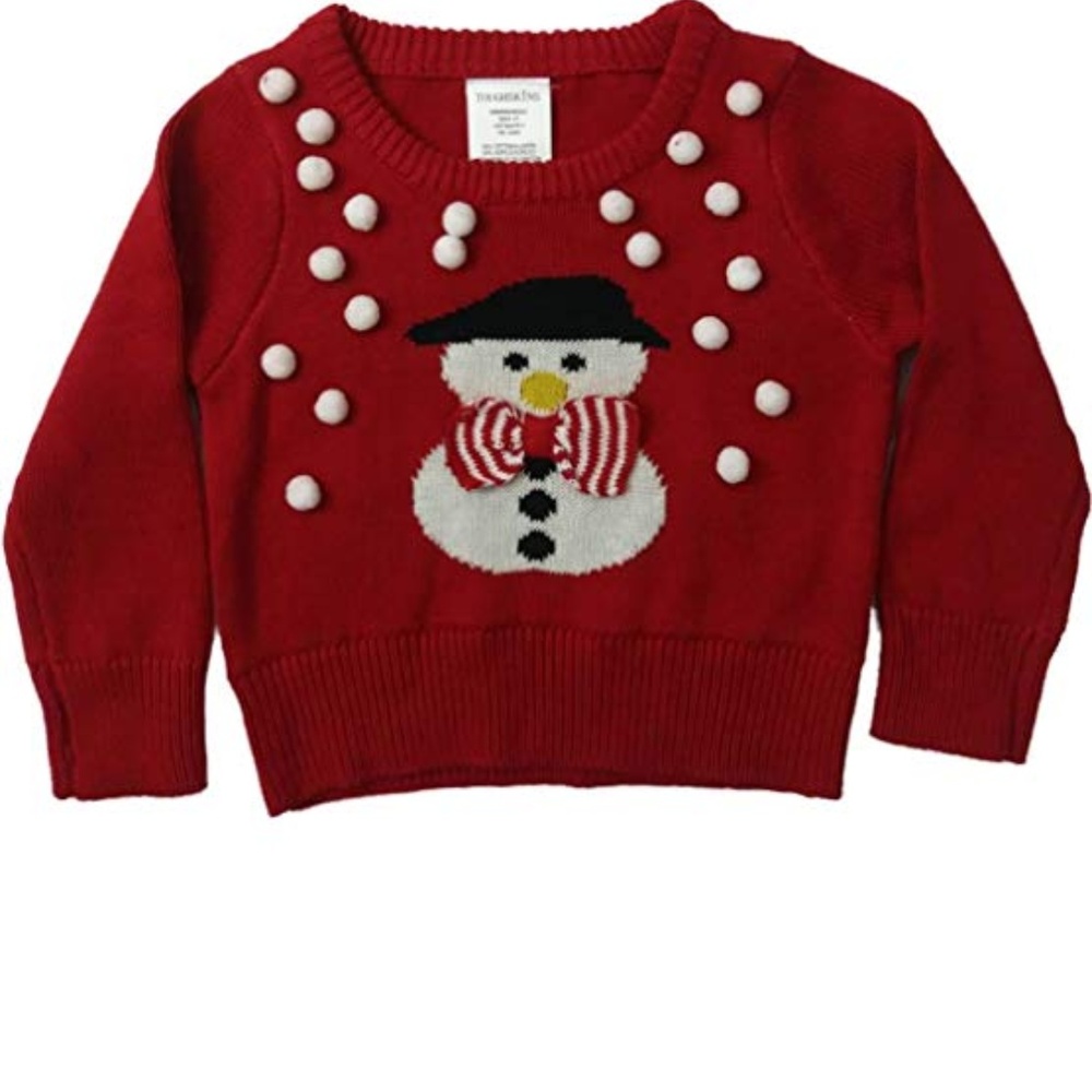 GIRLS - sz 18M NWT Toughskins CHRISTMAS Snowman pullover sweater, red, snowballs